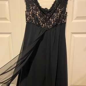 Elegant black satin and lace evening gown